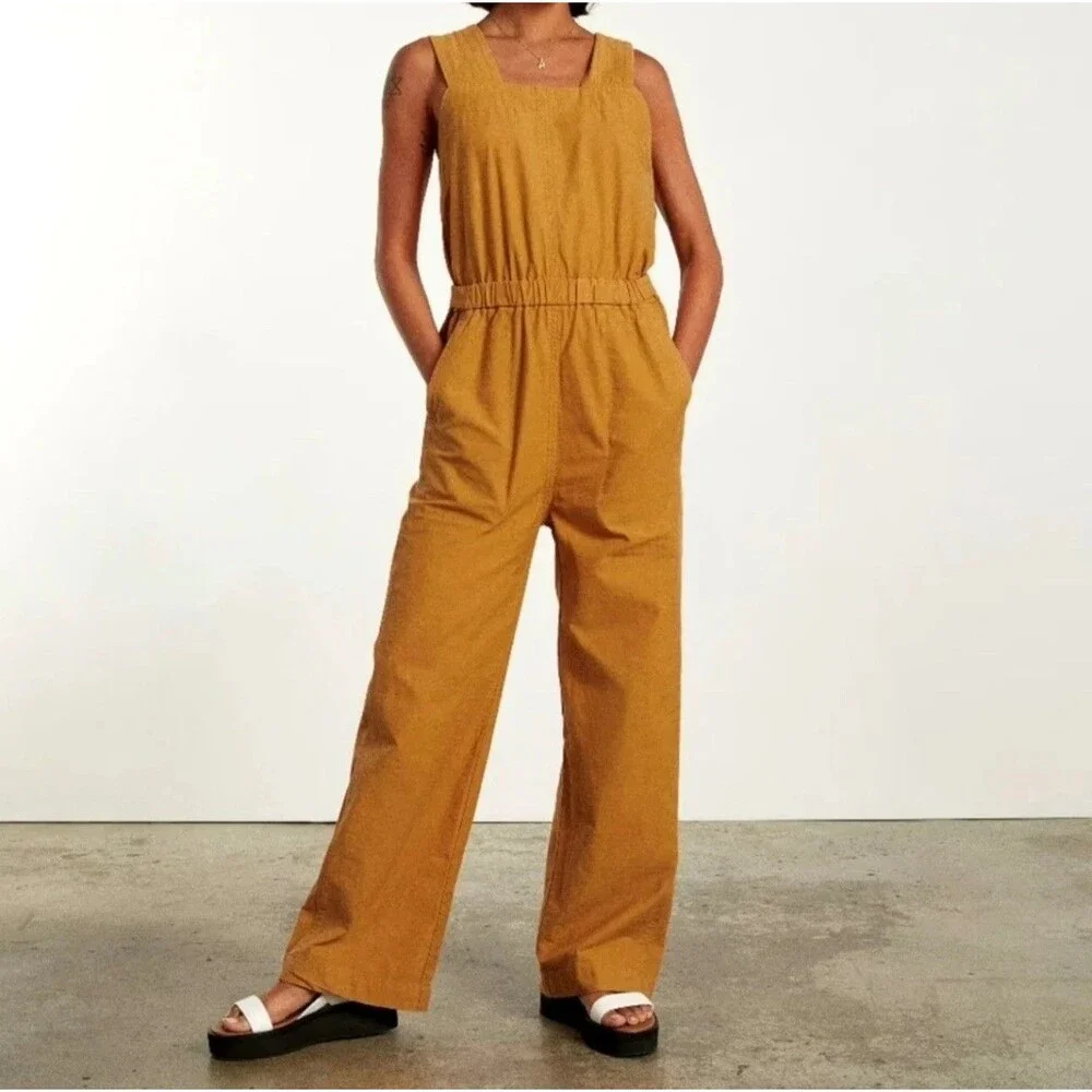 Everlane The Fatigue Apron Jumpsuit Size 4 Linen Organic Cotton Wide-Leg NWT